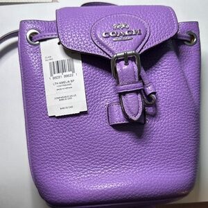 NWT COACH Pebbled Leather Mini Amelia Convertible Backpack Purple/Lilac
